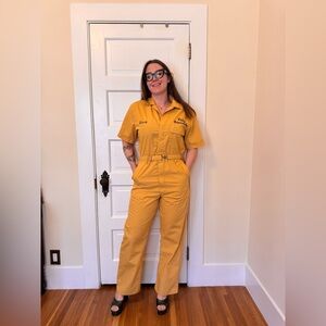 70s Vintage Yellow Cotton Blend Boiler Suit w Chainstitch Detailing Sz M-L